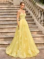 A-line Sweetheart Appliques Lace Floor-Length Tulle Corset Prom Dress