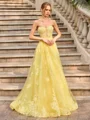 A-line Sweetheart Appliques Lace Floor-Length Tulle Corset Prom Dress