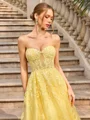 A-line Sweetheart Appliques Lace Floor-Length Tulle Corset Prom Dress