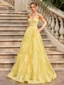 A-line Sweetheart Appliques Lace Floor-Length Tulle Corset Prom Dress