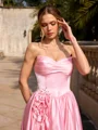 A-line Straight Rhinestone Sweep Train Silk Like Satin Corset Prom Dress