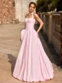 A-line Halter Pleated Floor-Length Taffeta Corset Prom Dress