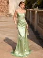 Sheath V-neck Appliques Lace Sweep Train Silk Like Satin Corset Prom Dress