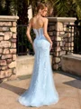 Sheath Straight Appliques Lace Sweep Train Tulle Corset Prom Dress