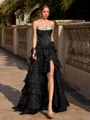 A-line Sweetheart Cascading Ruffles Floor-Length Corset Prom Dress