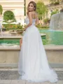 A-line/Princess Lace V-neck Sleeveless Sweep Train Wedding Dress