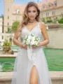 A-line/Princess Lace V-neck Sleeveless Sweep Train Wedding Dress