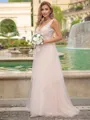 A-line/Princess Tulle V-neck Sleeveless Sweep Train Wedding Dress