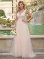 A-line/Princess Tulle V-neck Sleeveless Sweep Train Wedding Dress