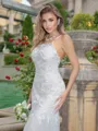 Trumpet/Mermaid Lace Spaghetti Straps Sleeveless Sweep Train Wedding Dress