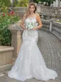 Trumpet/Mermaid Lace Spaghetti Straps Sleeveless Sweep Train Wedding Dress