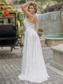 A-line/Princess Satin Spaghetti Straps Sleeveless Sweep Train Wedding Dress
