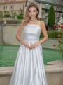A-line/Princess Satin Spaghetti Straps Sleeveless Sweep Train Wedding Dress