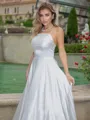 A-line/Princess Satin Spaghetti Straps Sleeveless Sweep Train Wedding Dress