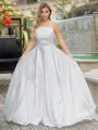 A-line/Princess Satin Spaghetti Straps Sleeveless Sweep Train Wedding Dress