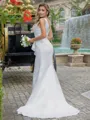 Sheath/Column Satin V-neck Sleeveless Sweep Train Wedding Dress
