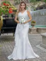 Sheath/Column Satin V-neck Sleeveless Sweep Train Wedding Dress