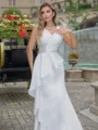 Sheath/Column Satin V-neck Sleeveless Sweep Train Wedding Dress
