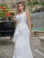 Sheath/Column Satin V-neck Sleeveless Sweep Train Wedding Dress
