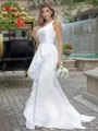 Sheath/Column Satin V-neck Sleeveless Sweep Train Wedding Dress