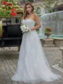 A-line/Princess Lace Off-the-Shoulder Sleeveless Sweep Train Wedding Dress