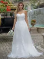 A-line/Princess Lace Off-the-Shoulder Sleeveless Sweep Train Wedding Dress