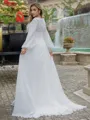A-line/Princess Chiffon V-neck Long Sleeves Sweep Train Wedding Dress