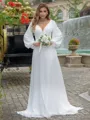 A-line/Princess Chiffon V-neck Long Sleeves Sweep Train Wedding Dress