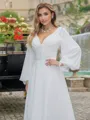 A-line/Princess Chiffon V-neck Long Sleeves Sweep Train Wedding Dress