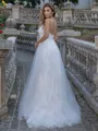 A-line/Princess Lace Spaghetti Straps Sleeveless Sweep Train Wedding Dress