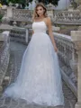A-line/Princess Lace Spaghetti Straps Sleeveless Sweep Train Wedding Dress