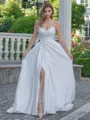 A-line/Princess Satin Sweetheart Sleeveless Chapel Train Wedding Dress