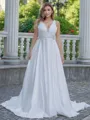 A-line/Princess Satin V-neck Sleeveless Sweep Train Wedding Dress