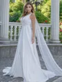 A-line/Princess Satin V-neck Sleeveless Sweep Train Wedding Dress