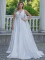 A-line/Princess Satin V-neck Sleeveless Sweep Train Wedding Dress
