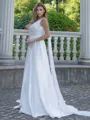 A-line/Princess Satin V-neck Sleeveless Sweep Train Wedding Dress