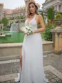 A-line/Princess Chiffon Halter Sleeveless Sweep Train Wedding Dress