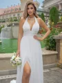 A-line/Princess Chiffon Halter Sleeveless Sweep Train Wedding Dress