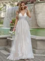 A-line/Princess Lace V-neck Sleeveless Sweep Train Wedding Dress