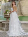 A-line/Princess Lace V-neck Sleeveless Sweep Train Wedding Dress