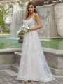A-line/Princess Lace V-neck Sleeveless Sweep Train Wedding Dress