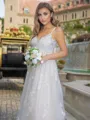 A-line/Princess Lace V-neck Sleeveless Sweep Train Wedding Dress