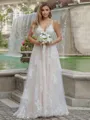 A-line/Princess Lace V-neck Sleeveless Sweep Train Wedding Dress