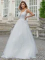 A-line/Princess Tulle V-neck Sleeveless Sweep Train Wedding Dress