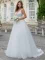 A-line/Princess Tulle V-neck Sleeveless Sweep Train Wedding Dress