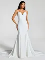 Sheath V-neck Bow Chapel Train Stretch Crepe Wedding Dress