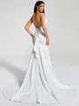 Sheath V-neck Bow Chapel Train Stretch Crepe Wedding Dress