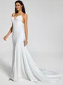 Sheath V-neck Bow Chapel Train Stretch Crepe Wedding Dress