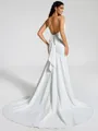 Sheath V-neck Bow Chapel Train Stretch Crepe Wedding Dress