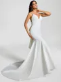 Sheath V-neck Bow Chapel Train Stretch Crepe Wedding Dress